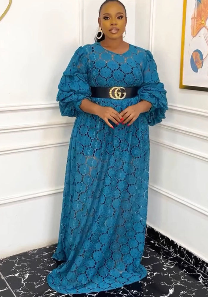 Plus Size Women African Round Neck Lace Dress