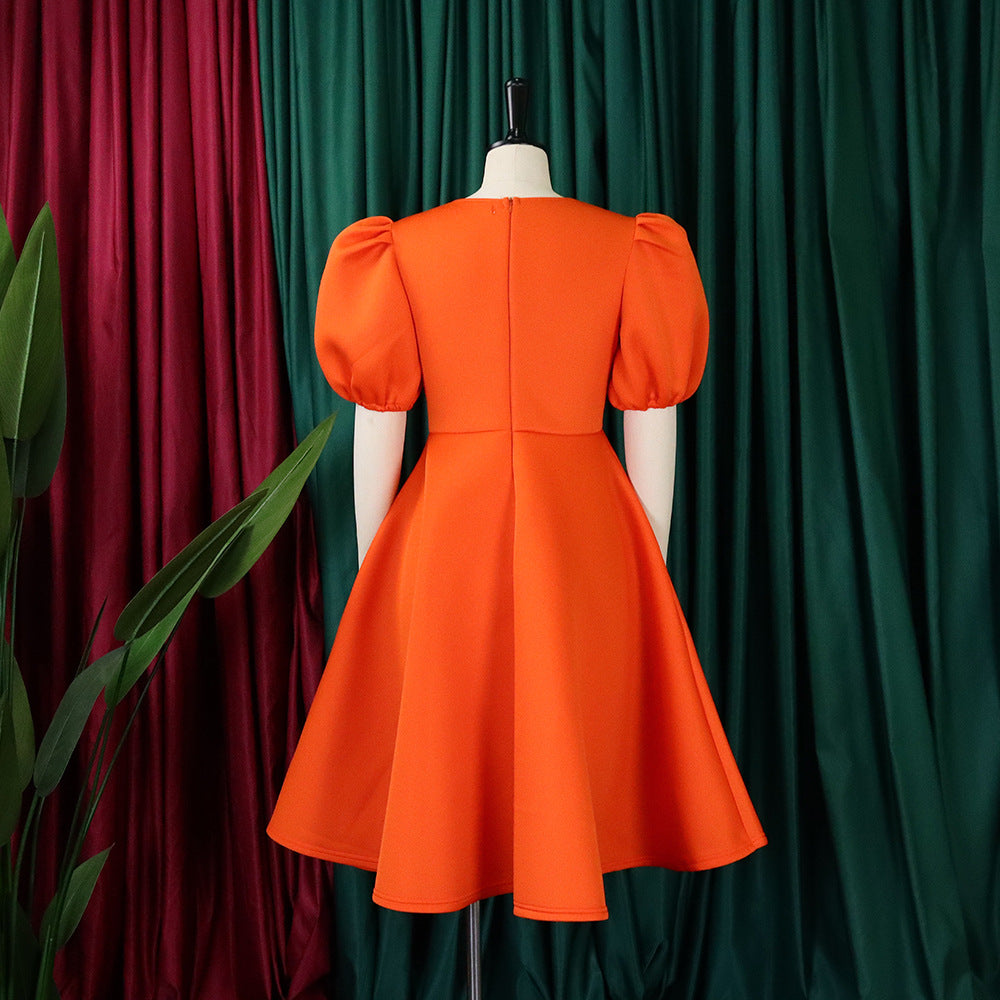 Women Round Neck Puff Sleeve Dress 51
