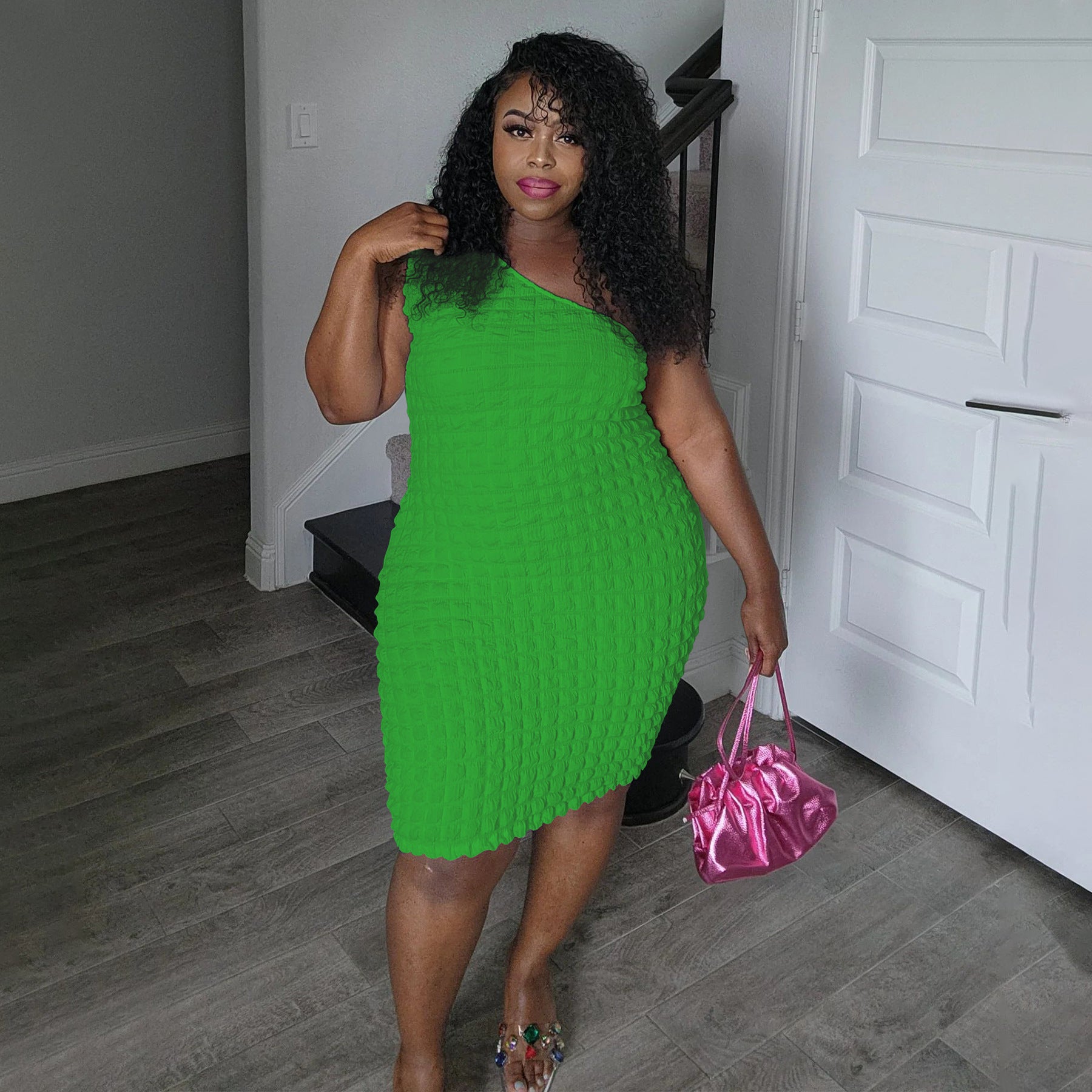 Women's Sexy Slash Shoulder Solid Color Slim Bodycon Dress 5