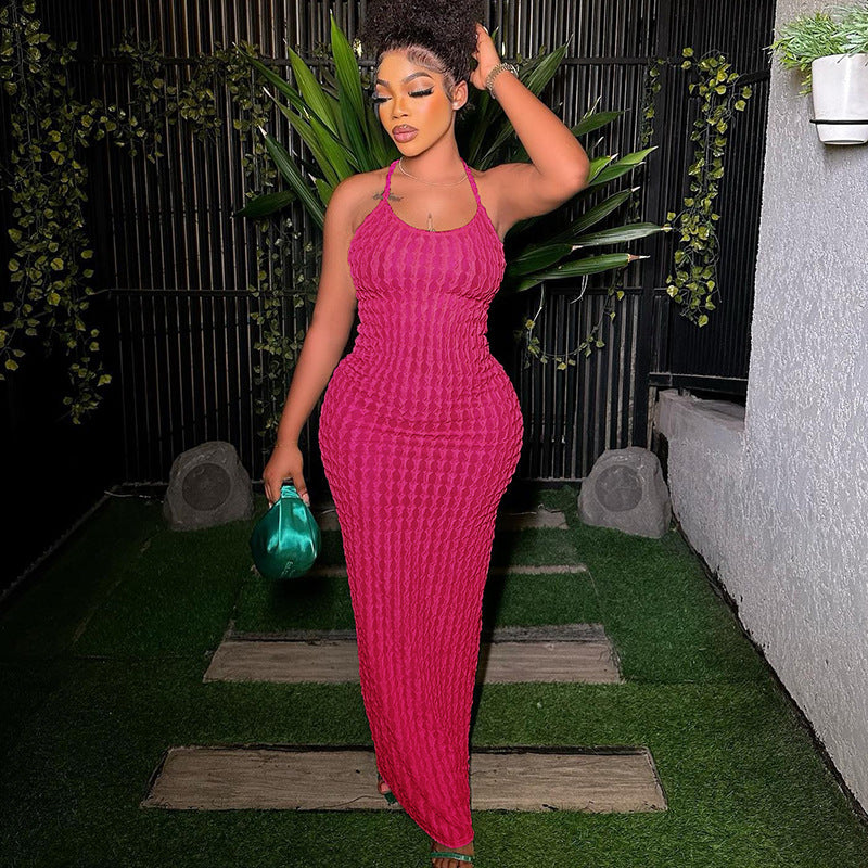 Spring Women's Strap Low-Back Sexy Chic Solid Color Long Dress 10