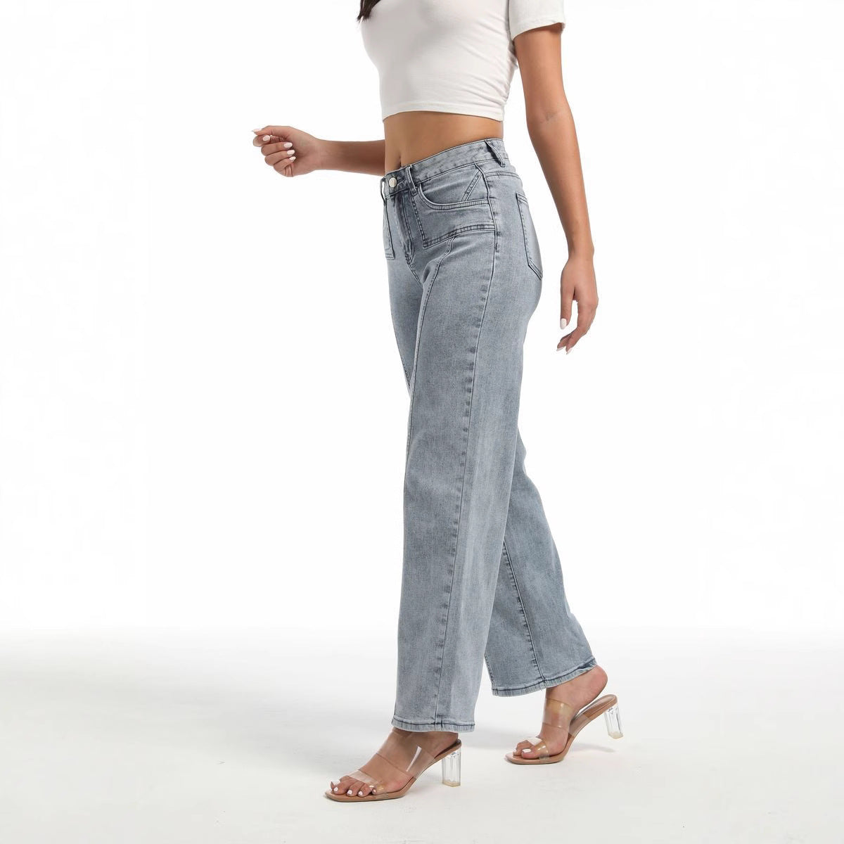 Women Casual retro blue denim trousers 4
