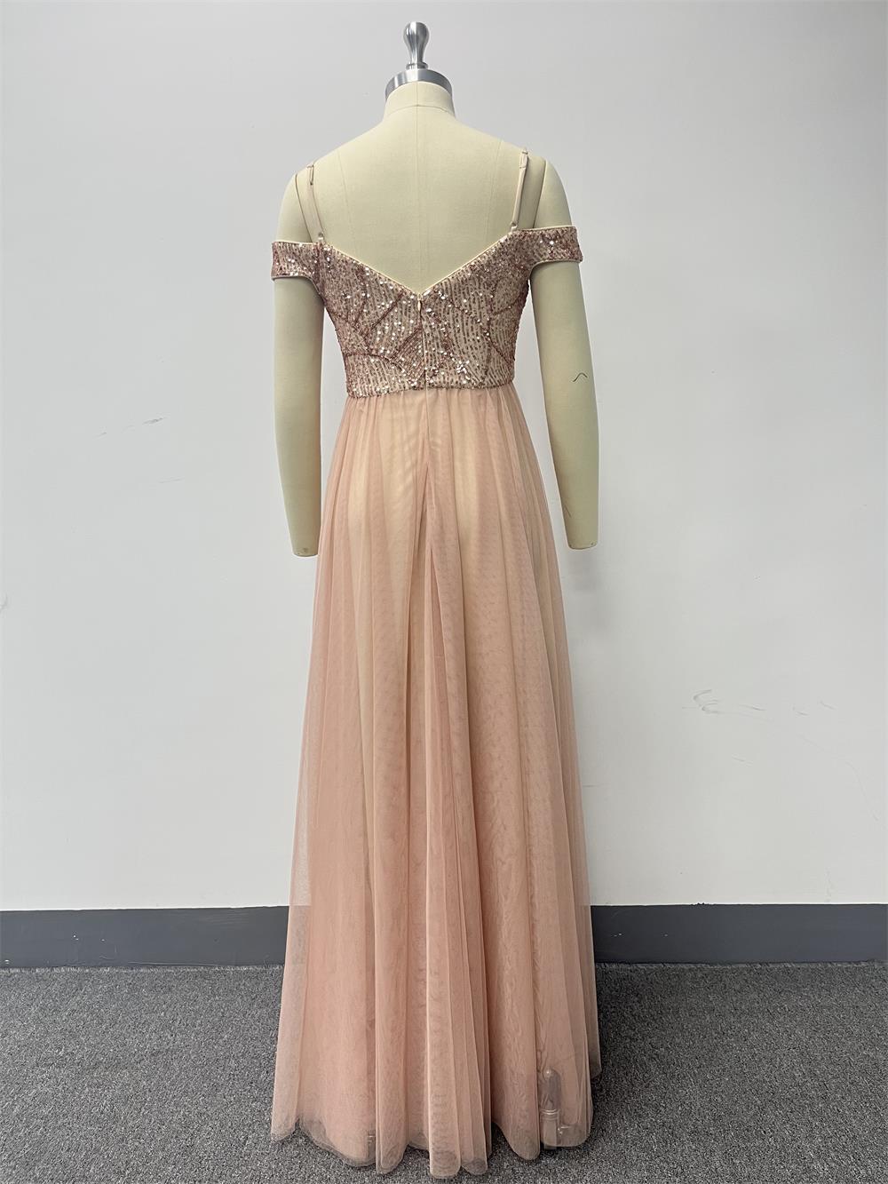 Off-Shoulder Straps Sequin Mesh Patchwork Elegant Party Dress 14