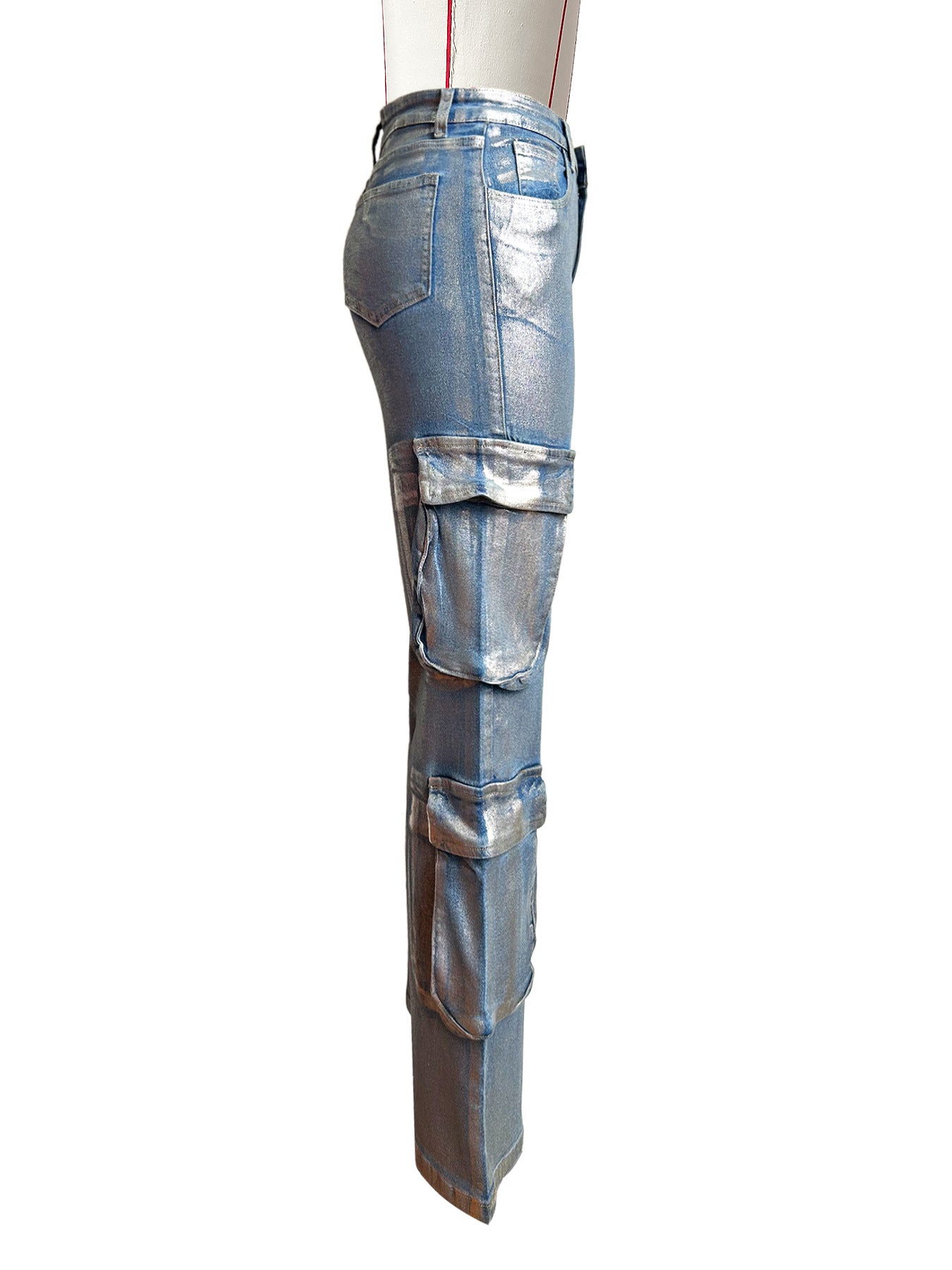 Women Hot Silver Stretch Denim Cargo Pant 7