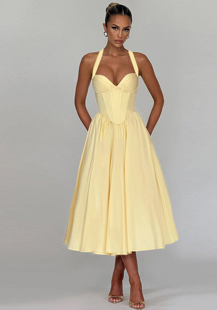 Women Halter Neck Butterfly Plunging Dress