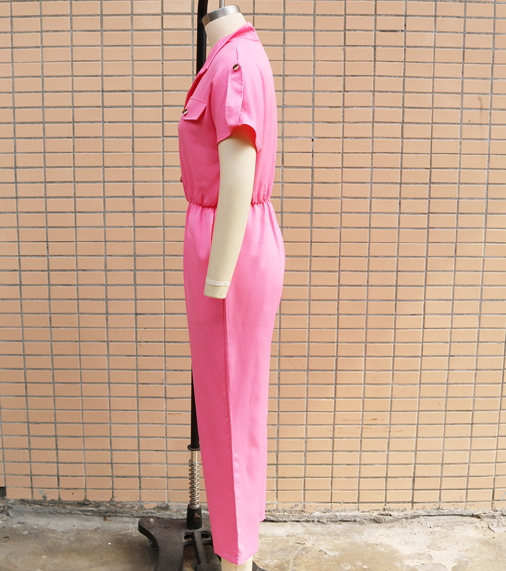 Summer Women loose single breasted jumpsuit 15