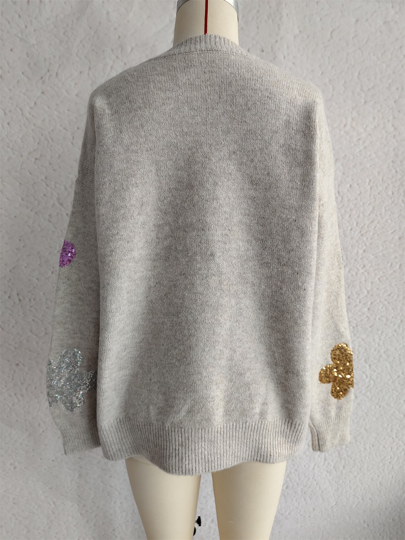 Women autumn/winter multi-color flower sequin embroidery round-neck long-sleeved sweater 8