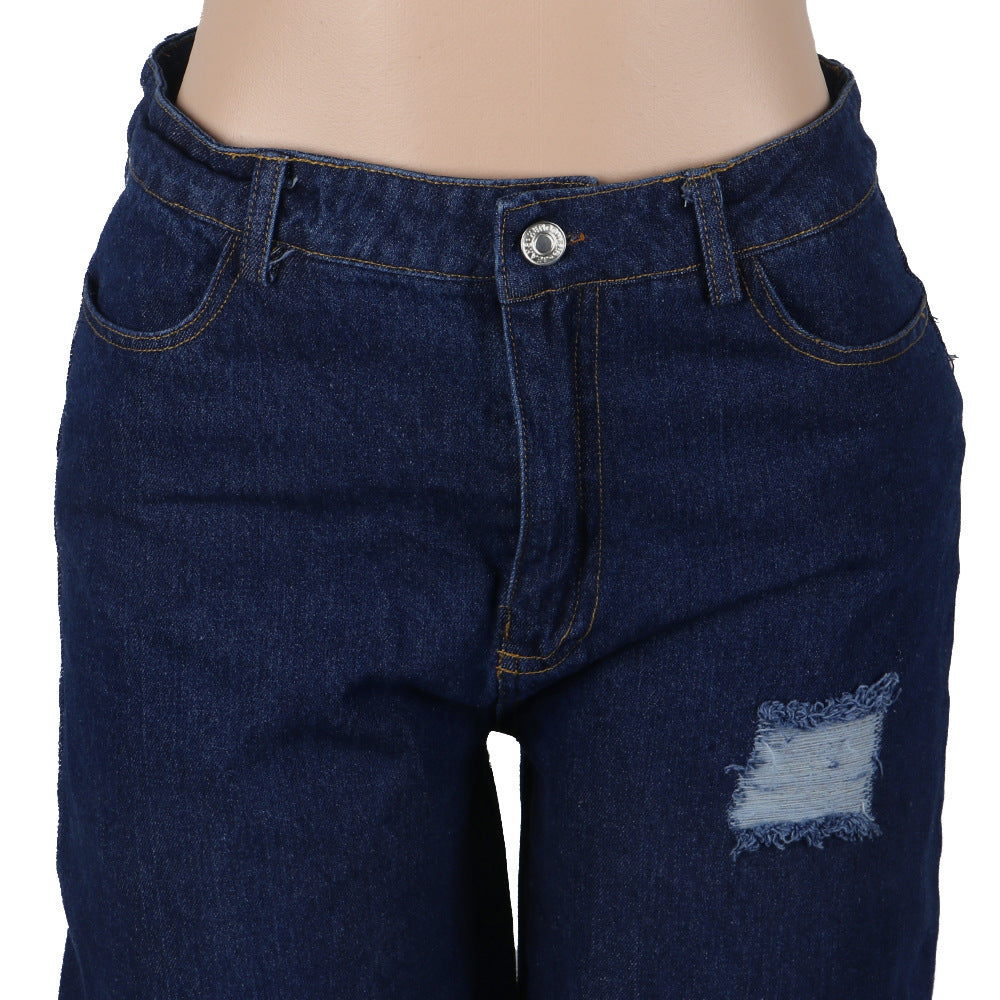 Sexy Women's Irregular Ripped Loose Denim Pants 8