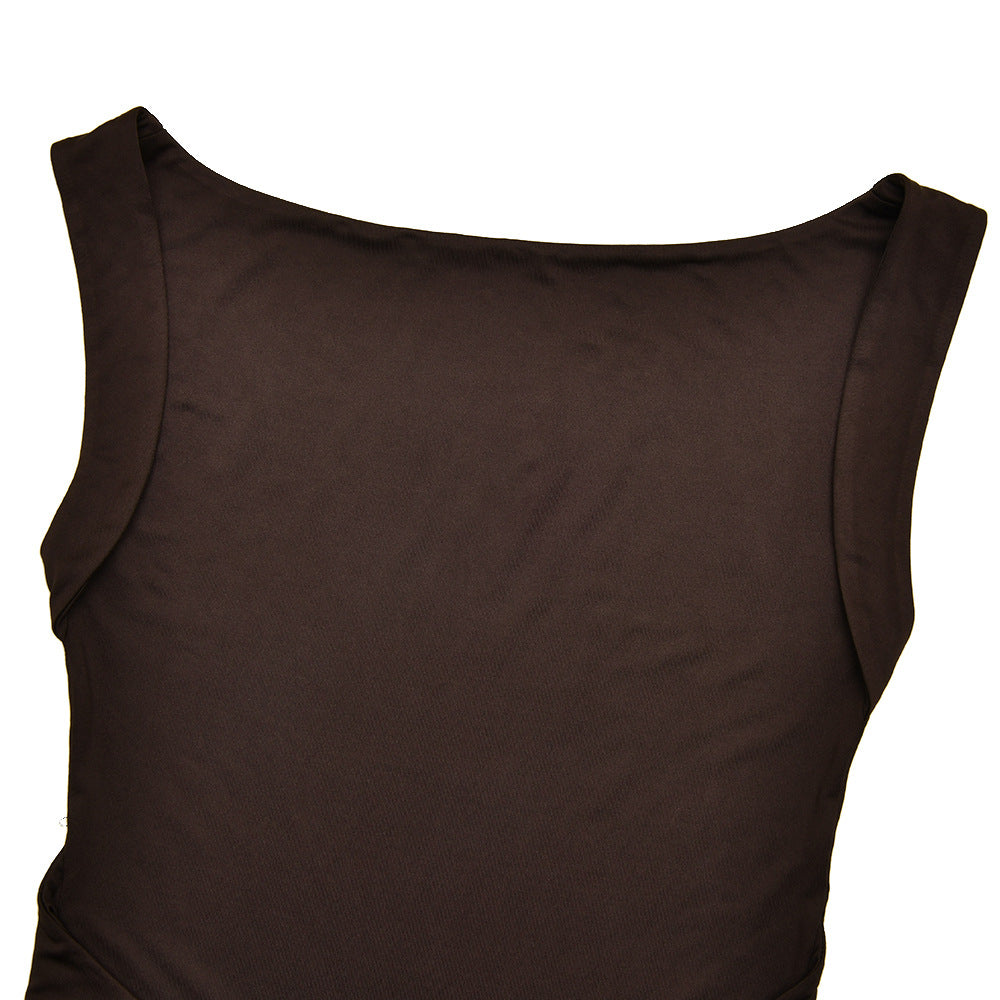 Women's Summer Sexy Solid Sleeveless Low Back Slit Pleated Long Dress 23