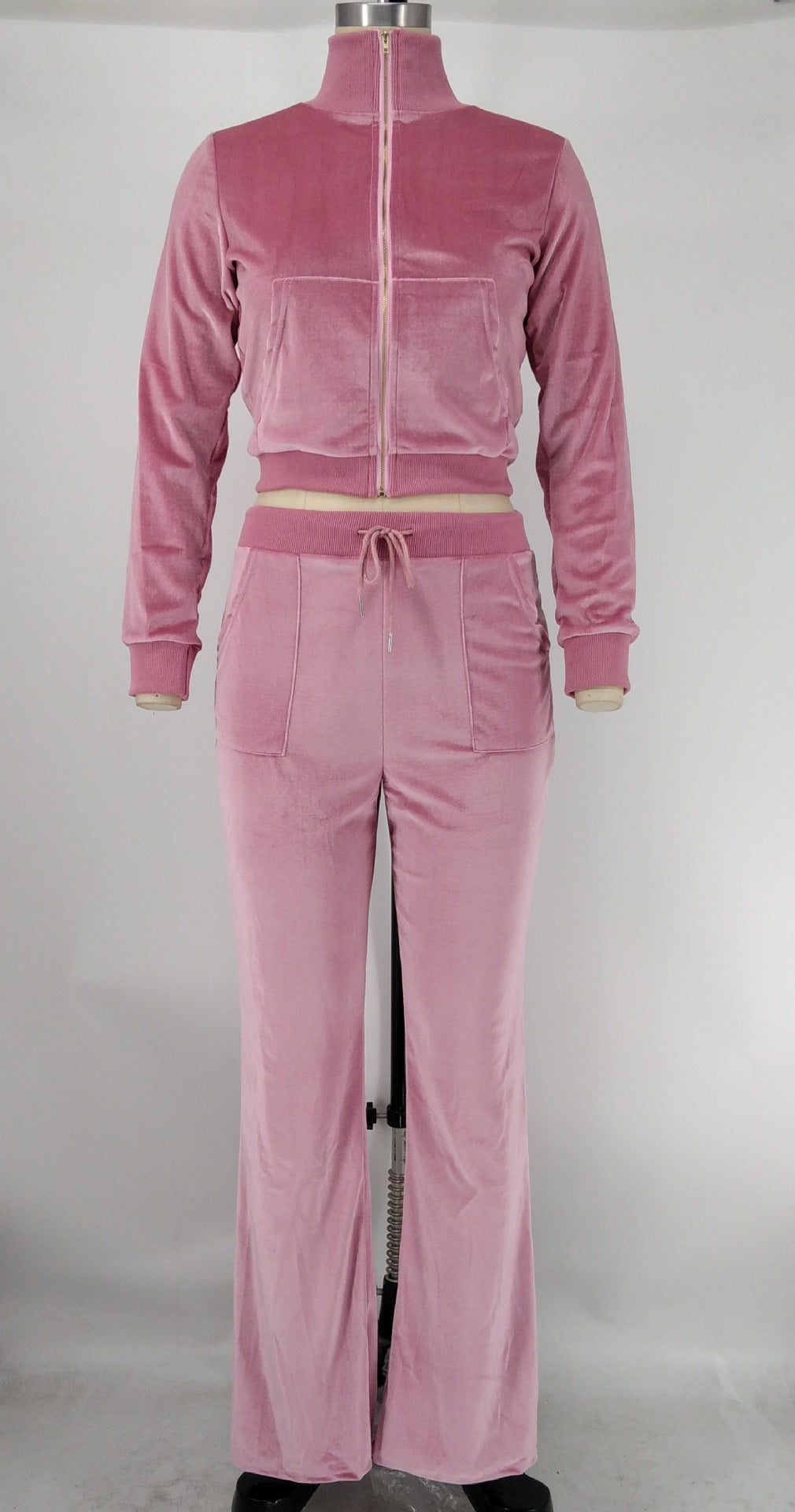 Women's Autumn Winter Velvet Zipper Pocket Two Piece Tracksuit 32