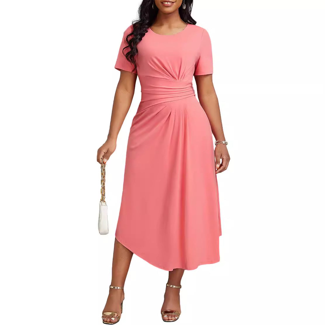 Sexy Fashion Round Neck Solid Color High Waist Casual Women's Dress 7