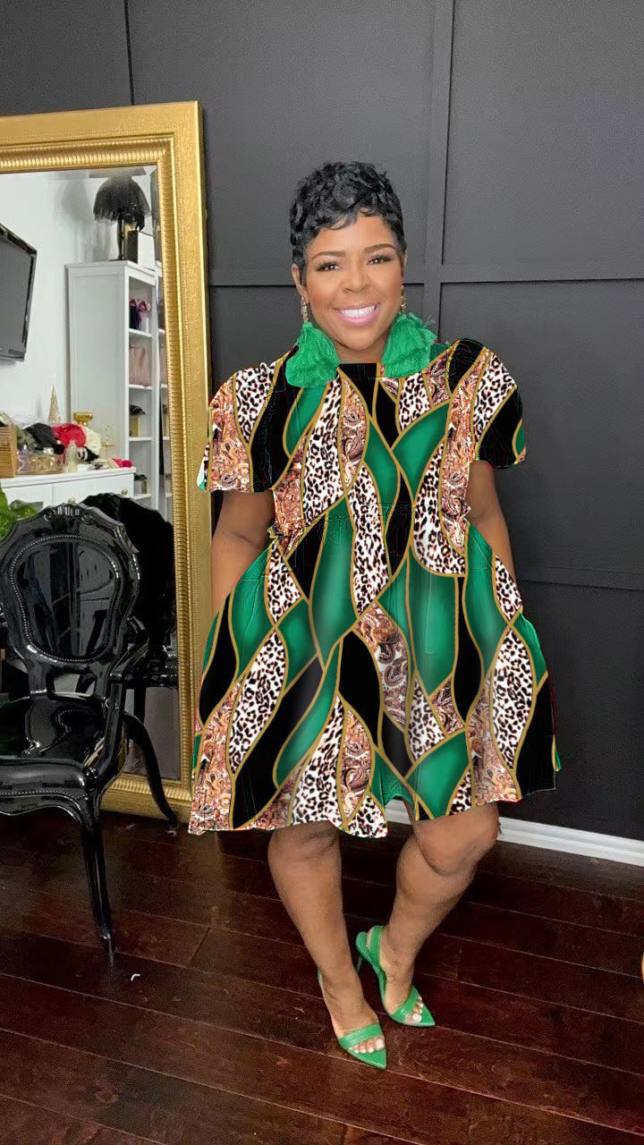 Autumn and winter women's printed front zipper dress 5