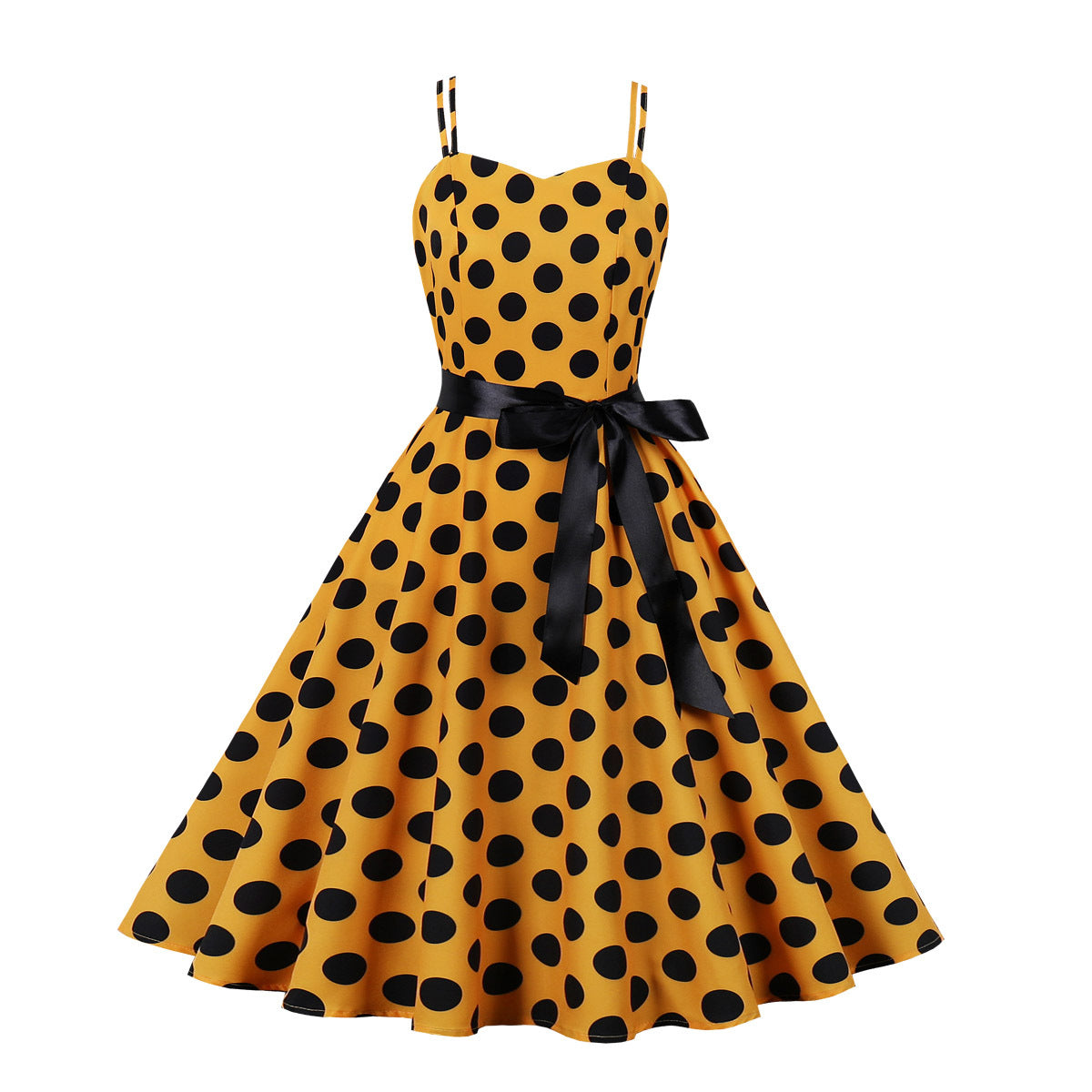 Women'S Dress Retro Polka Dot Print Straps A-Line Swing Dress 12