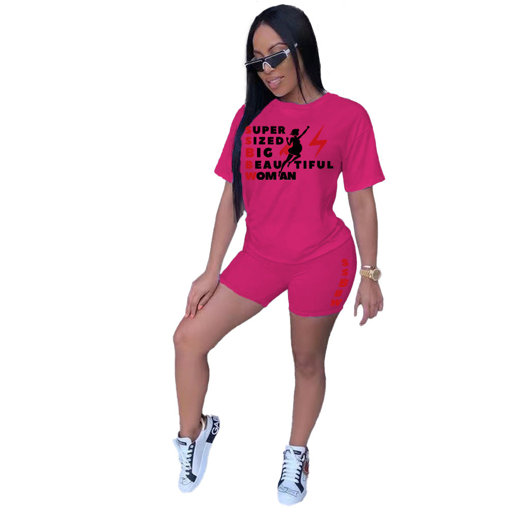 Plus Size Women's T-Shirt Shorts Set Tracksuit Two-Piece 11