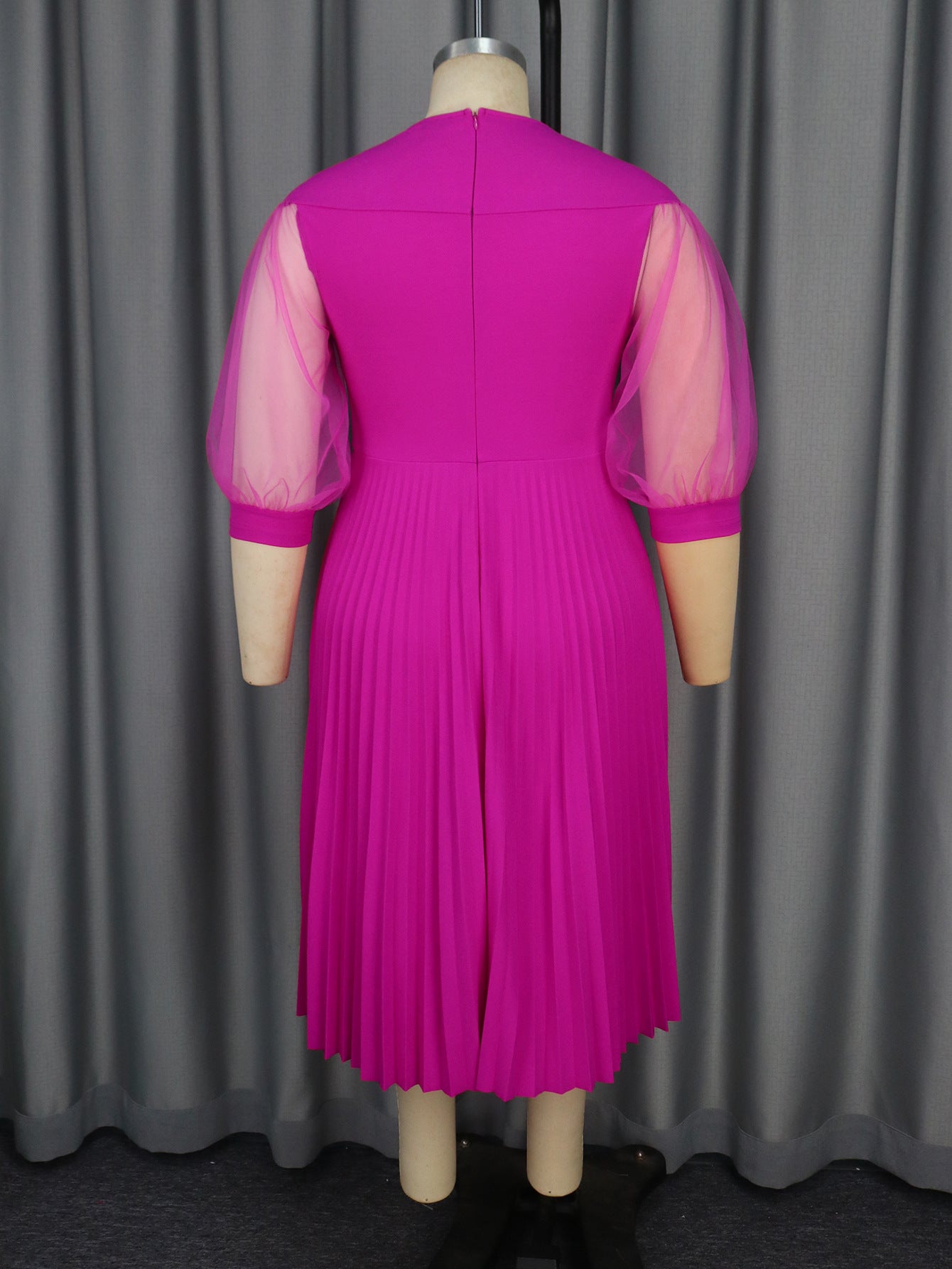 Plus Size Mesh Patchwork Lantern Formal Party Dress Career A-Line Pleated Dress 9