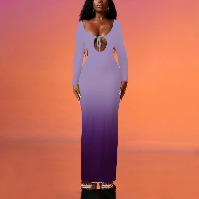 Women's Sexy Deep V Gradient Low Back Long Dress 12