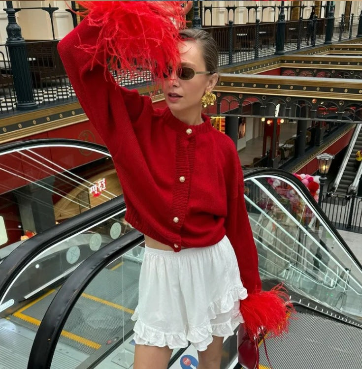 Women's Furry Patchwork Long Sleeve Button Knitting Cardigan 13