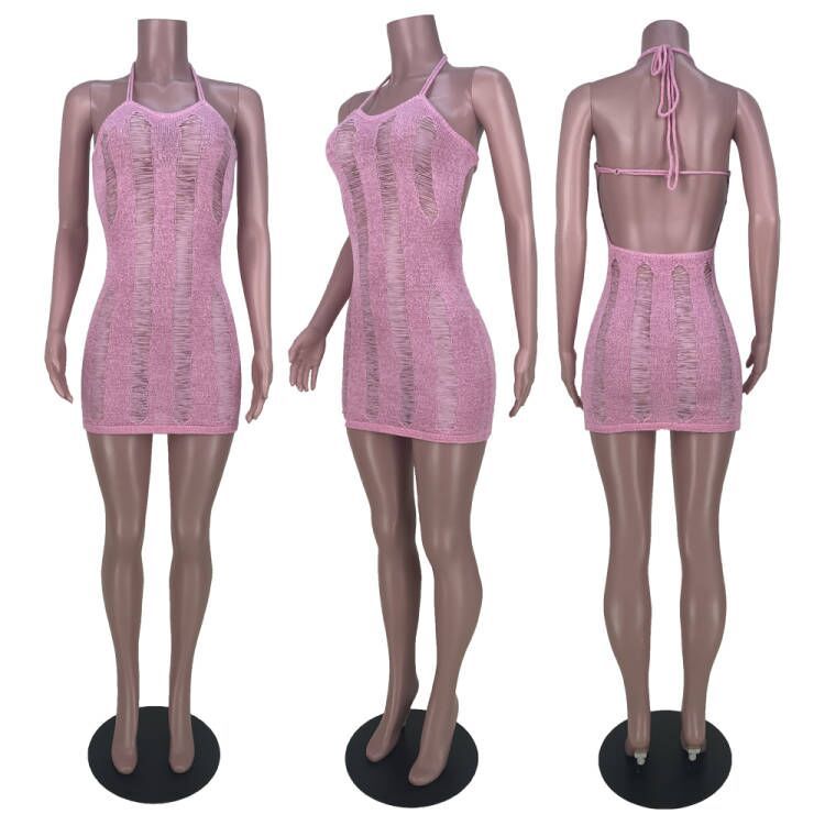 Women Sexy Hollow Sleeveless V-Neck Dress 21