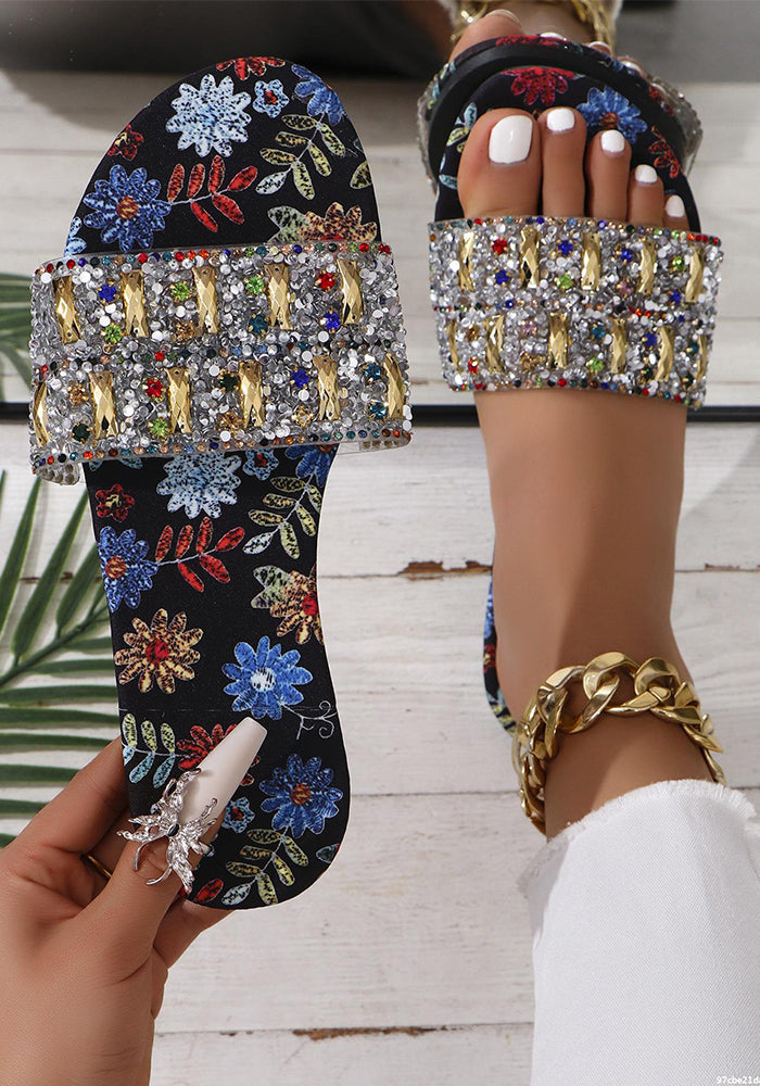 Summer Outdoor Wear Metal Diamond Sandals Slippers