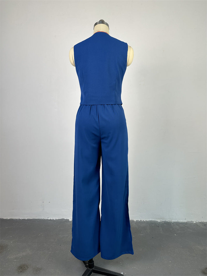 Women 's Spring V-Neck Sleeveless Vest Wide-Leg Trousers Casual Suit 25