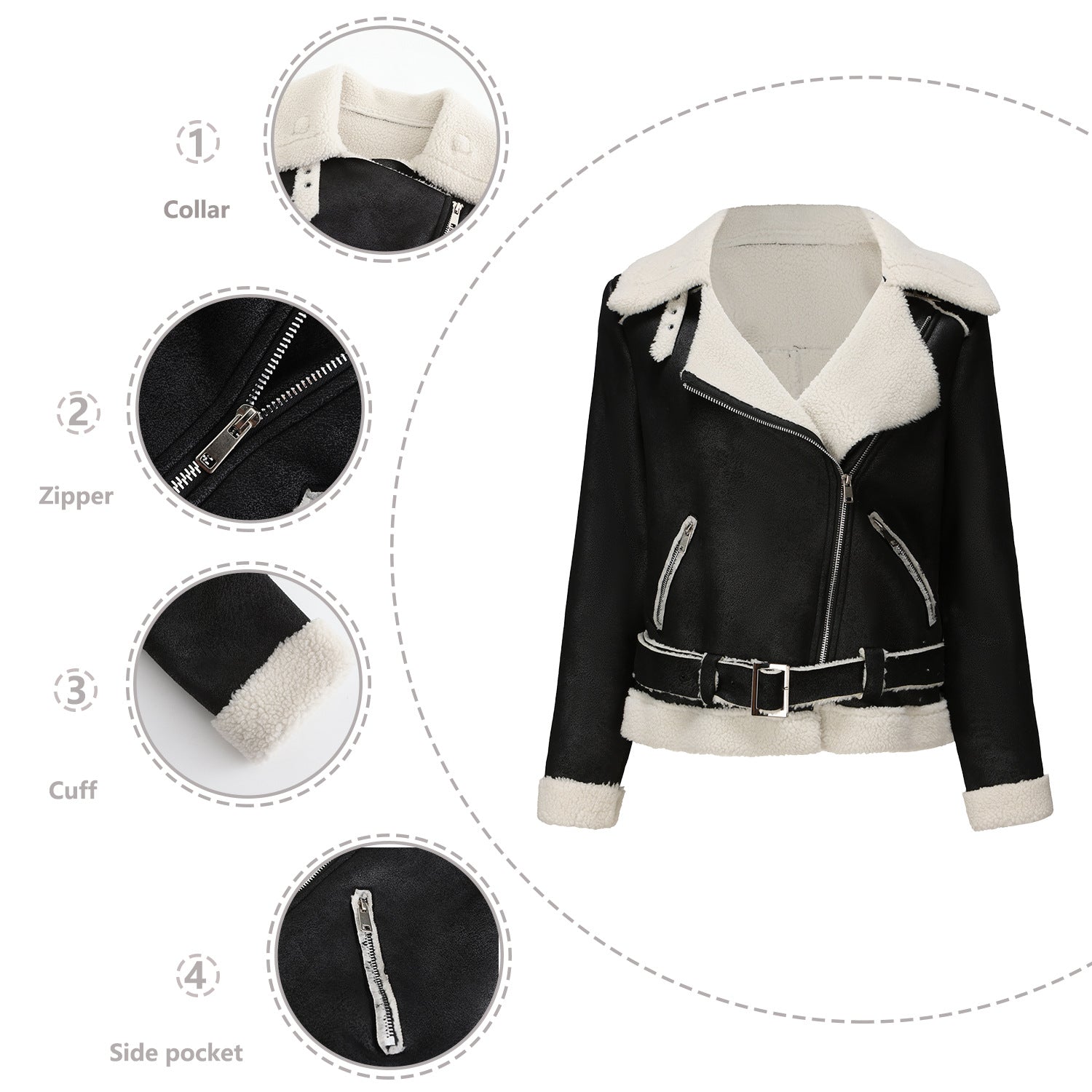 Autumn And Winter Fur Warm Women's Leather Jacket With Belt For Women Turndown Collar Coat 21