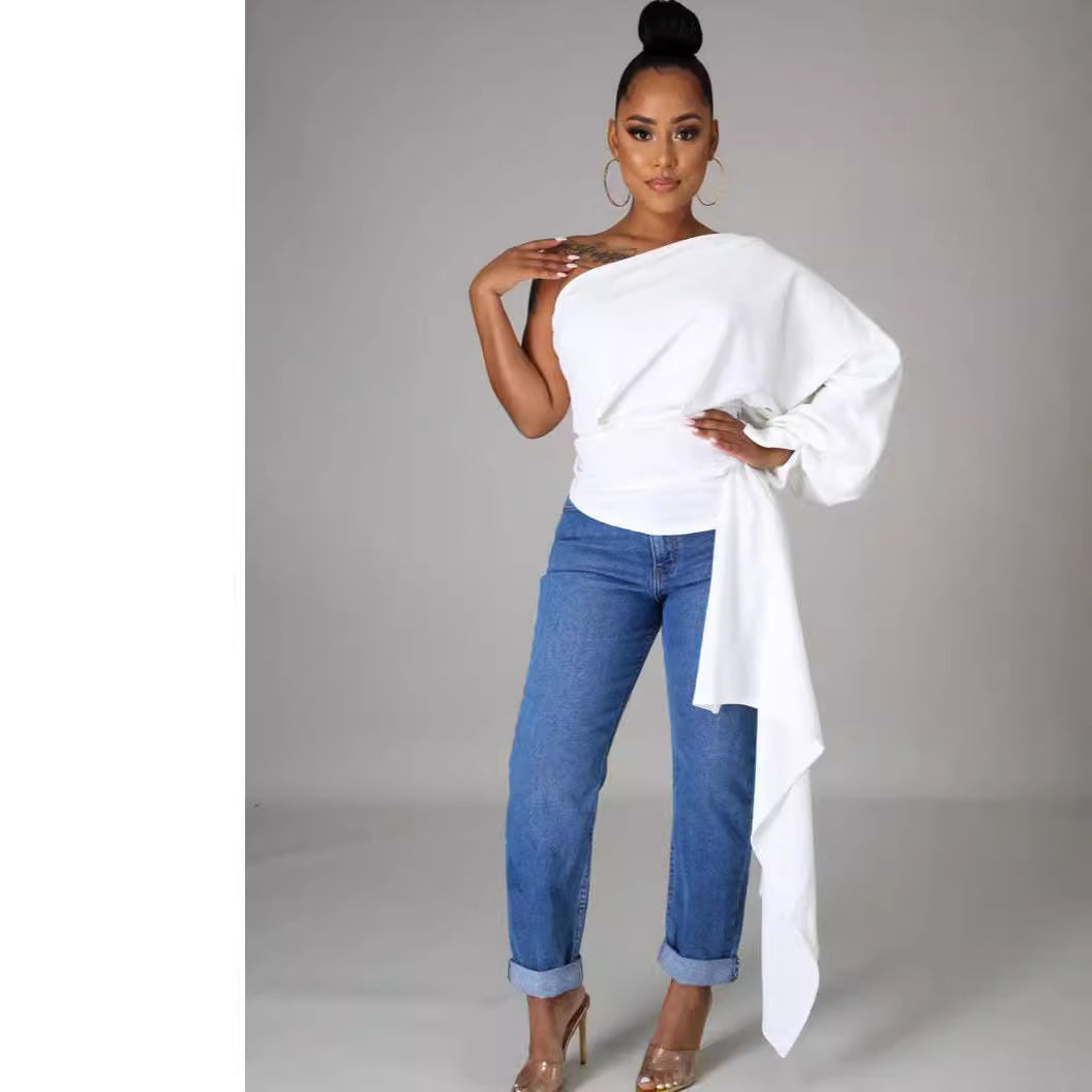 One Shoulder Long Sleeve Irregular Women's Top