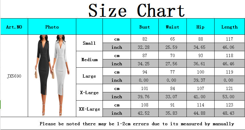 Women Solid Lapel Slit Half Sleeve Dress 10