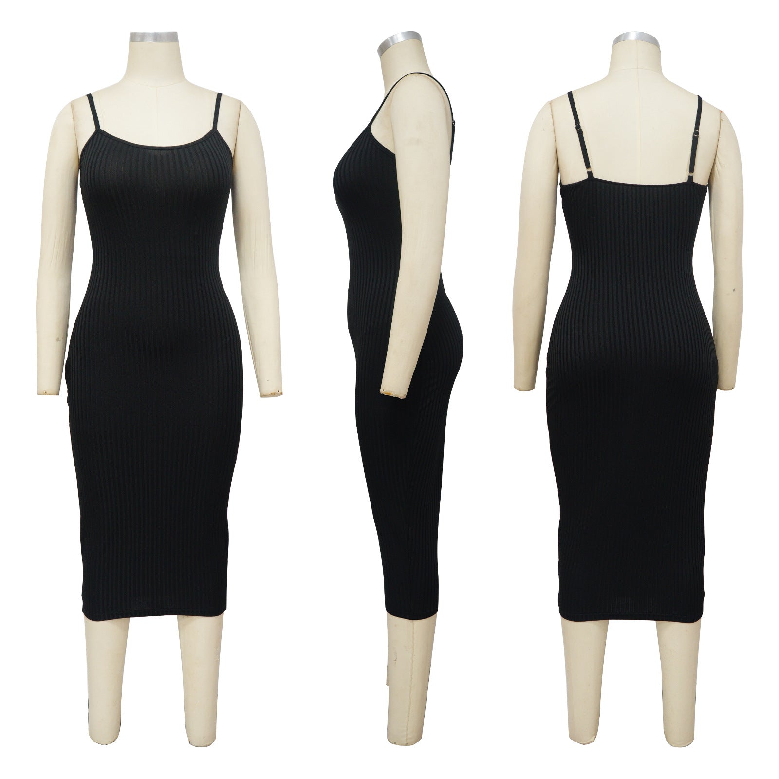 Women Ribbed Long Sleeve Robe and U-neck Suspender Midi Dress Two-piece Set 21