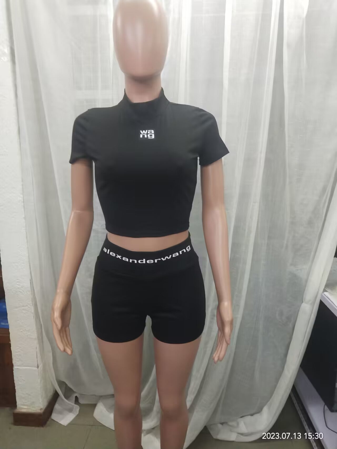 Fashion Women's Summer Black Casual Sexy Short Sleeve Shorts Two Piece Set 8