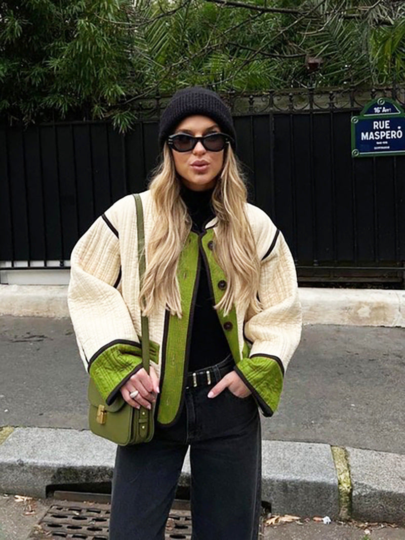 Women Fashion Contrast Color Long Sleeve Jacket 8