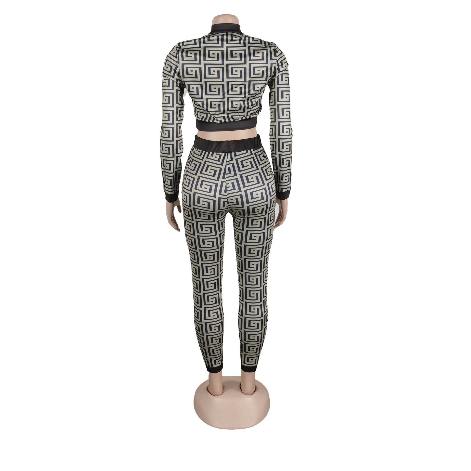 Women Sexy Printed Stretch Long Sleeve Top and Pant Two-piece Set 11