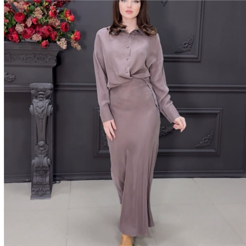 Women long-sleeved shirt Top and skirt two-piece set 8