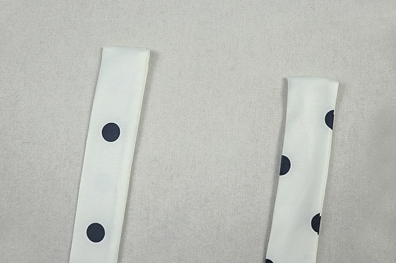 Women Black and White Polka Dot Pleated Halter Neck Sleeveless Dress 9