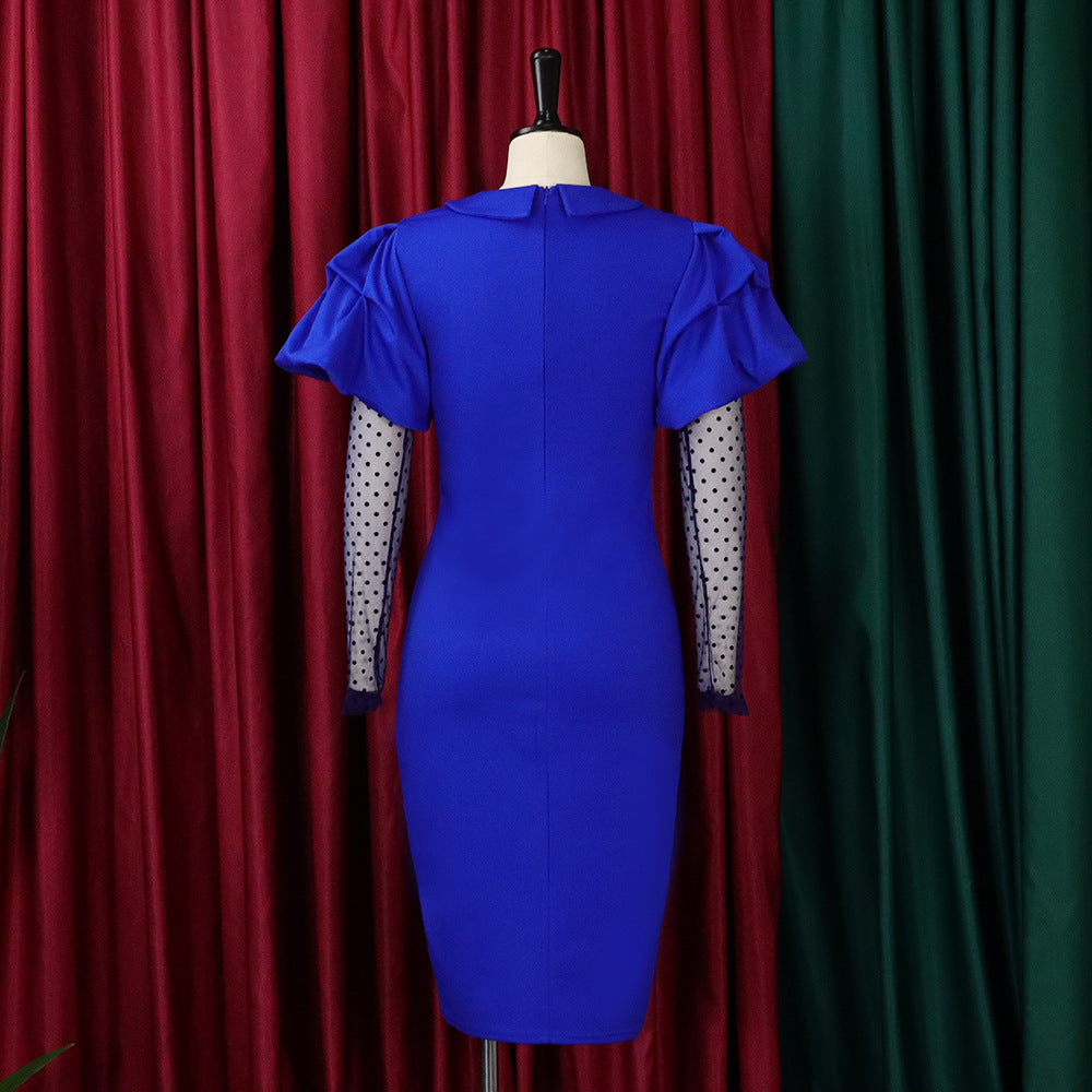 Women'S Fall/Winter Mesh And Pleated Plus Size Ol Chic Career Dress 16