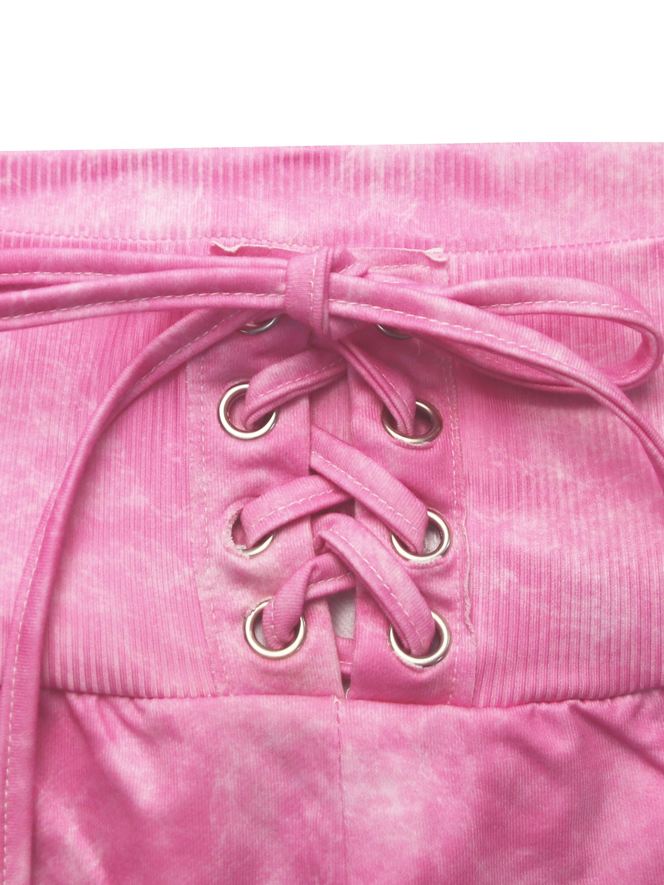 Women Casual Round Neck Top Lace-Up Pant Two-piece Set 16