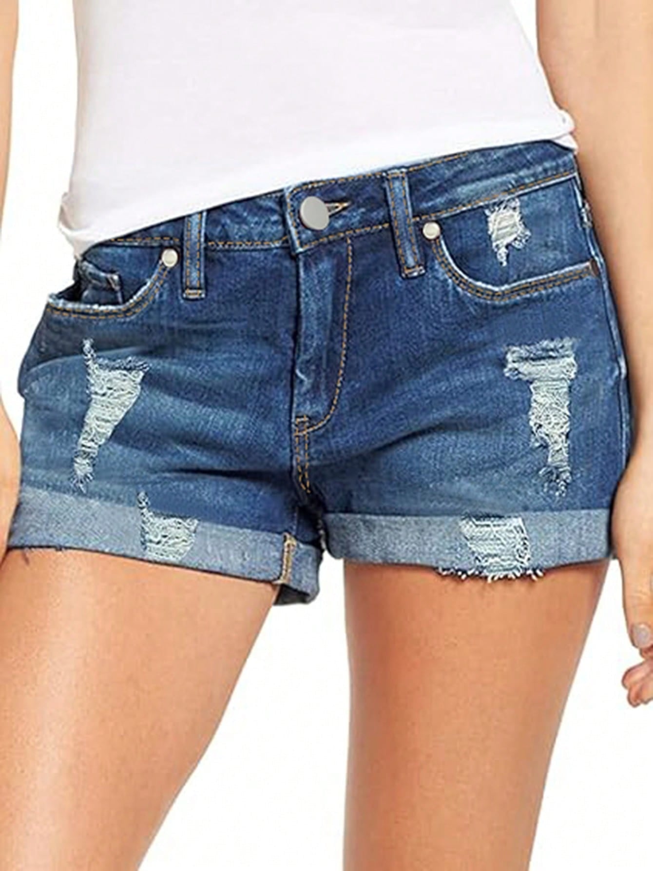 Women Stretchy Ripped Denim Shorts 4