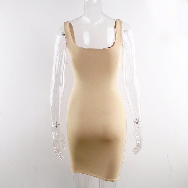 Strap Sexy U-Neck Solid Tight Fitting Women's Bodycon Dress 10