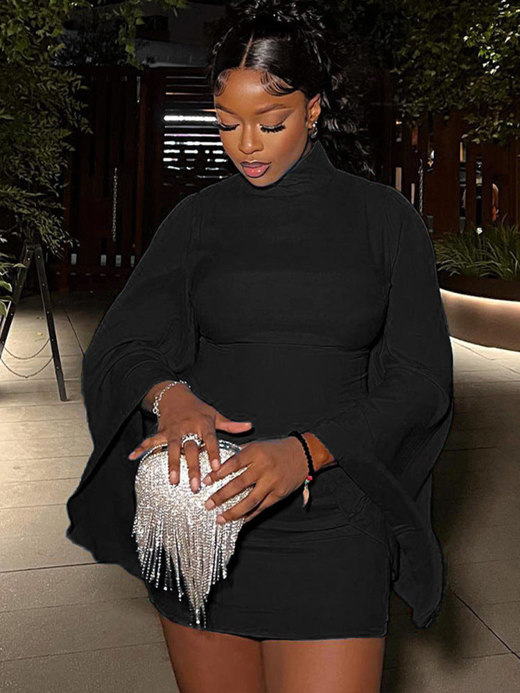 Women Autumn and Winter Turtleneck Solid Sexy Bodycon Dress 5