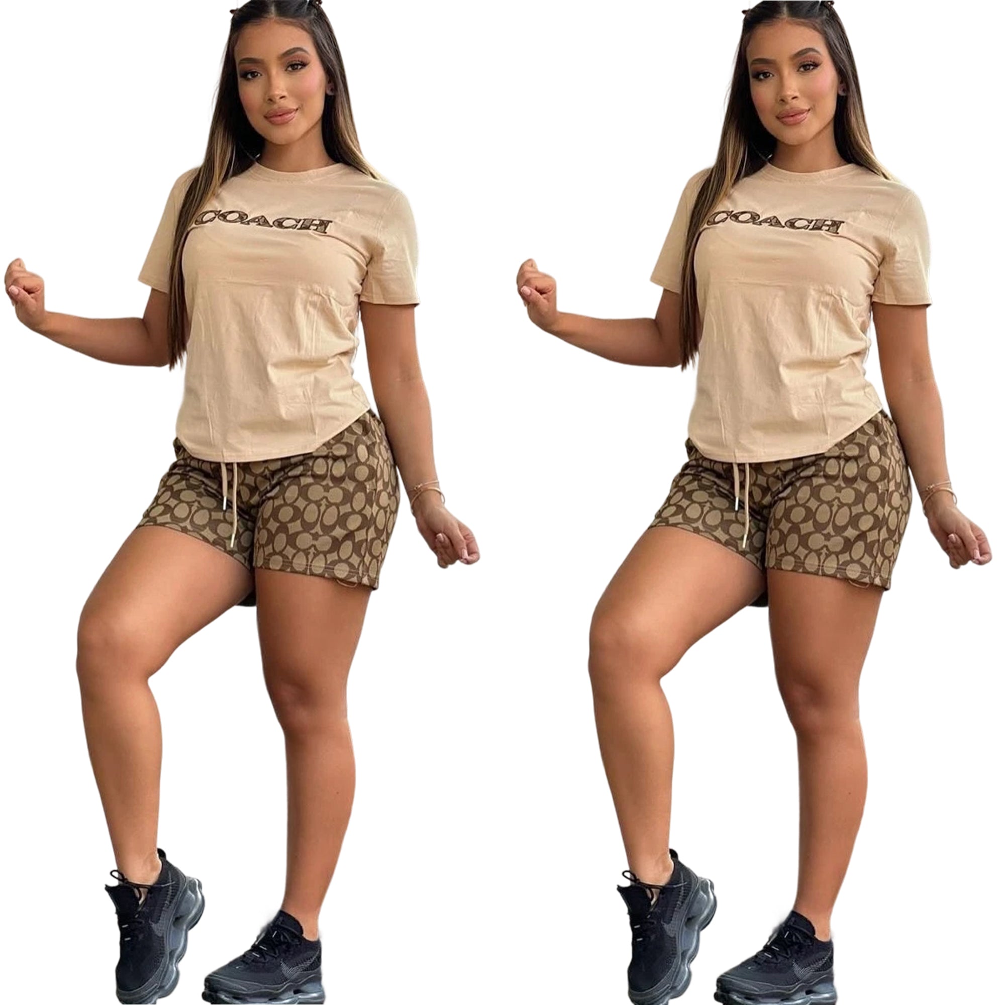Women casual printed short-sleeved Top and shorts two-piece set 7