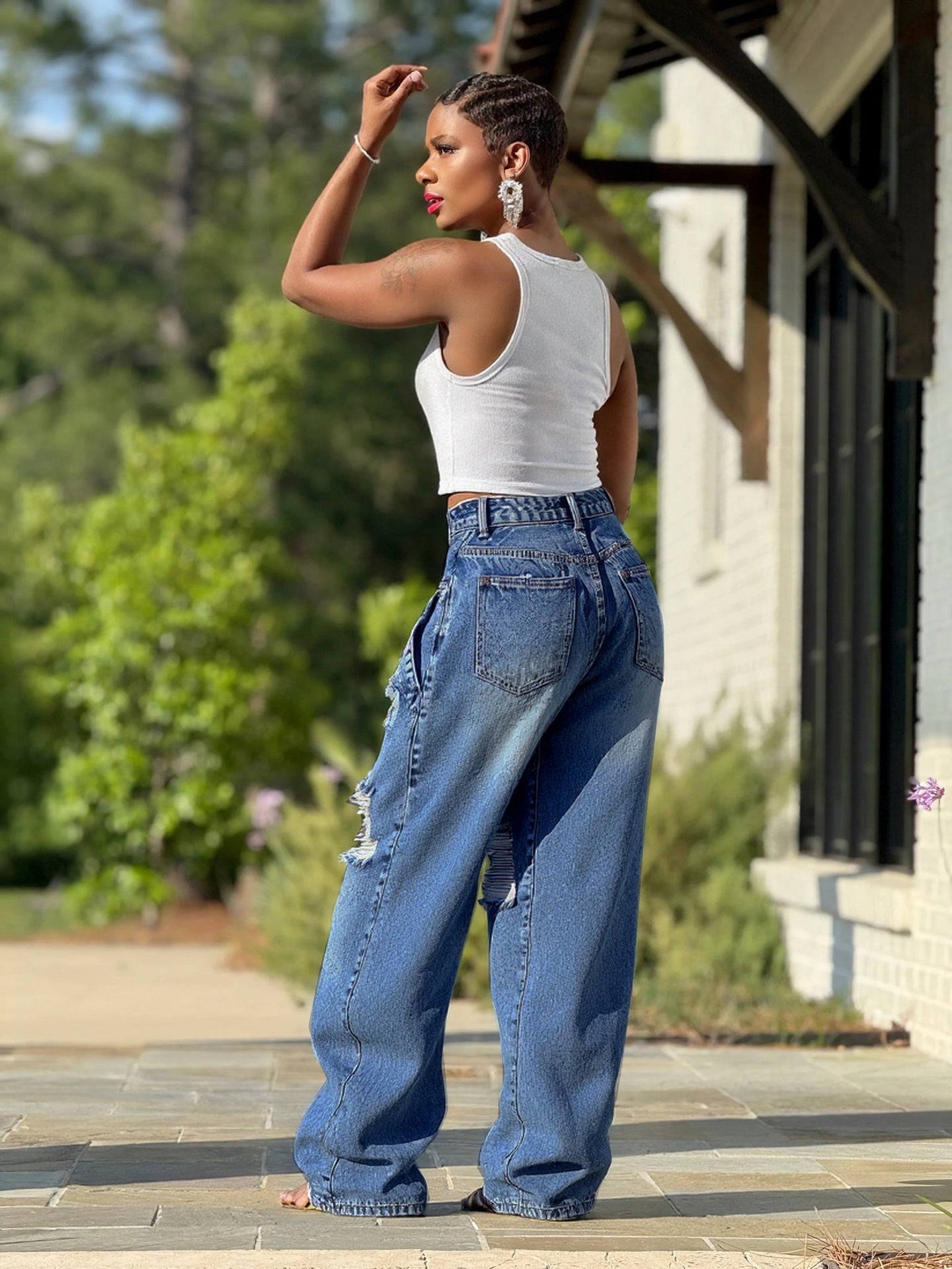 Ripped Wide Leg Denim Pants 3