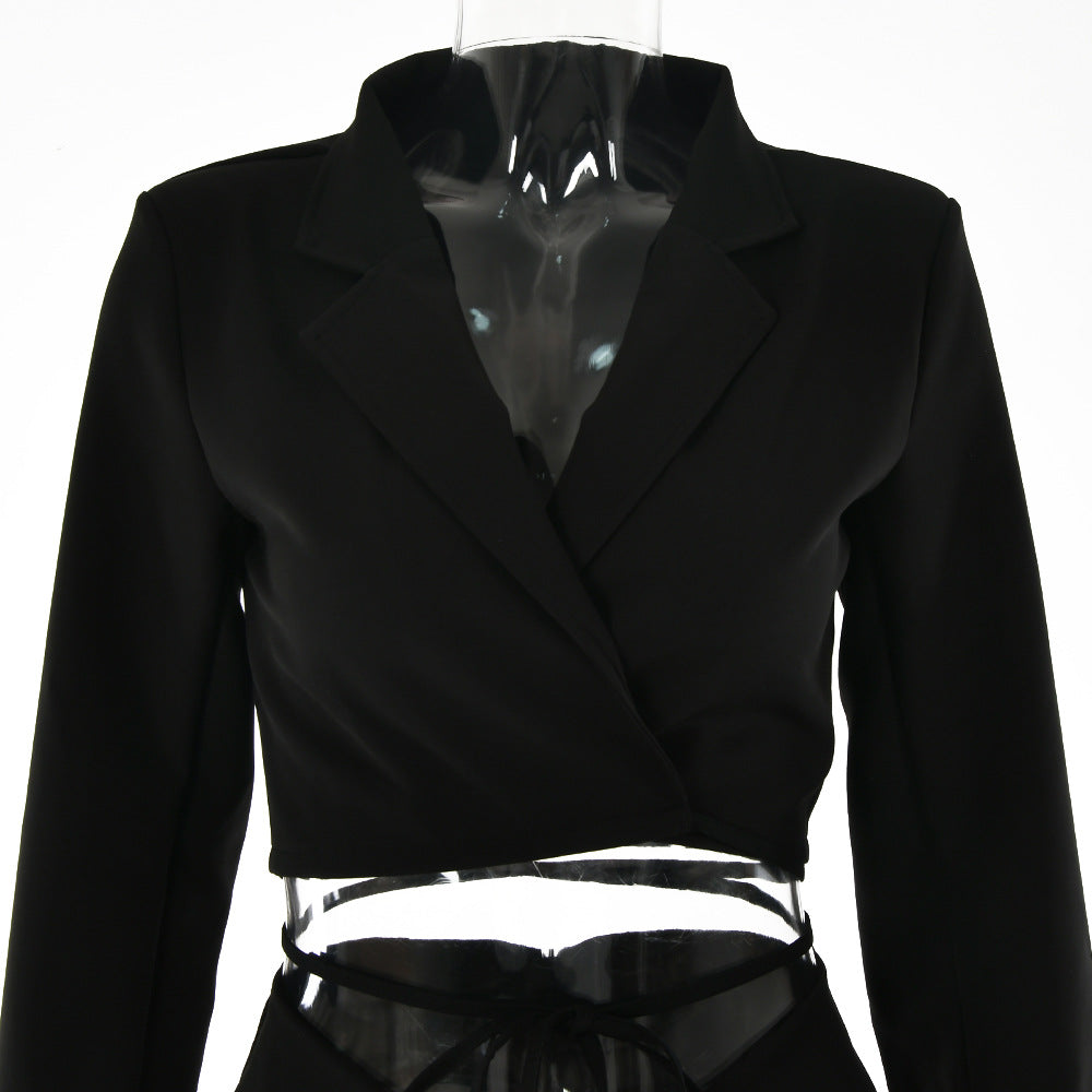 Women Sexy Lace-Up Blazer and Slit High Waist Skirt Two Piece Set 10