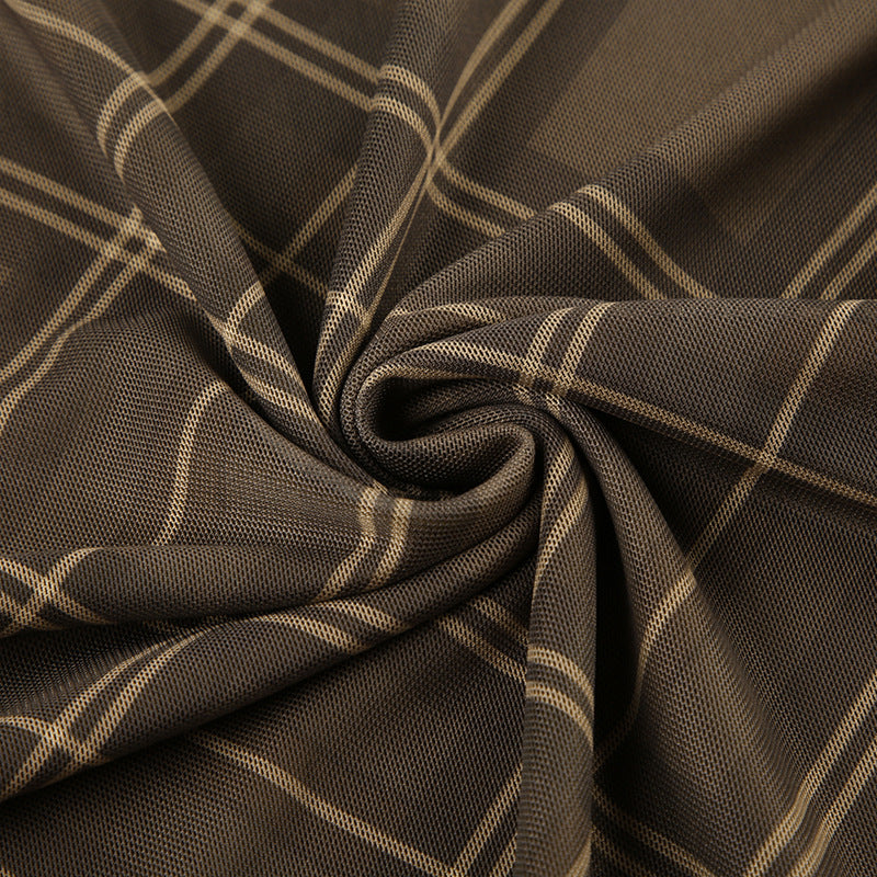 Plaid Mesh Patchwork  Strap Mini Dress 14