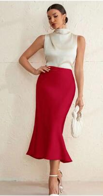 Women Satin Solid Bodycon Fishtail Skirt 4