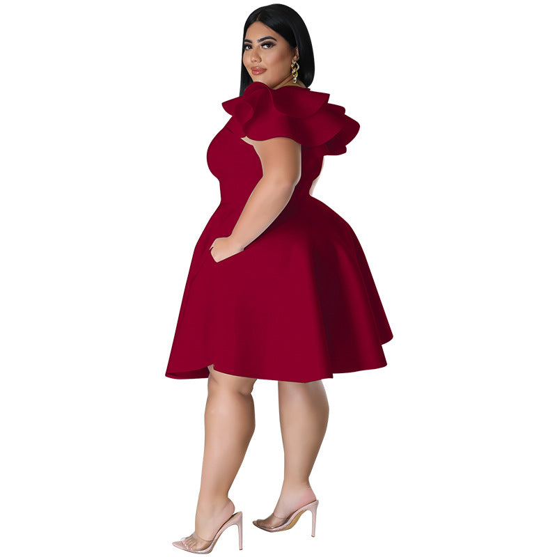 Plus Size Women Ruffles Short Sleeve Dress 10