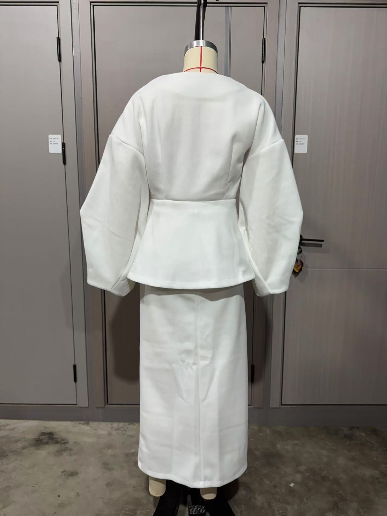 Women Solid Button Puff Sleeve Top and Skirt Two Piece Set 15