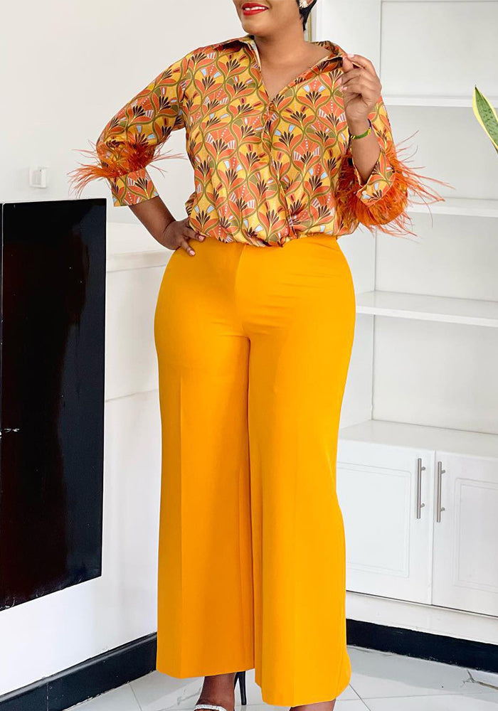 Women's Print Shirt Wide Leg Pants African Two-Piece Set