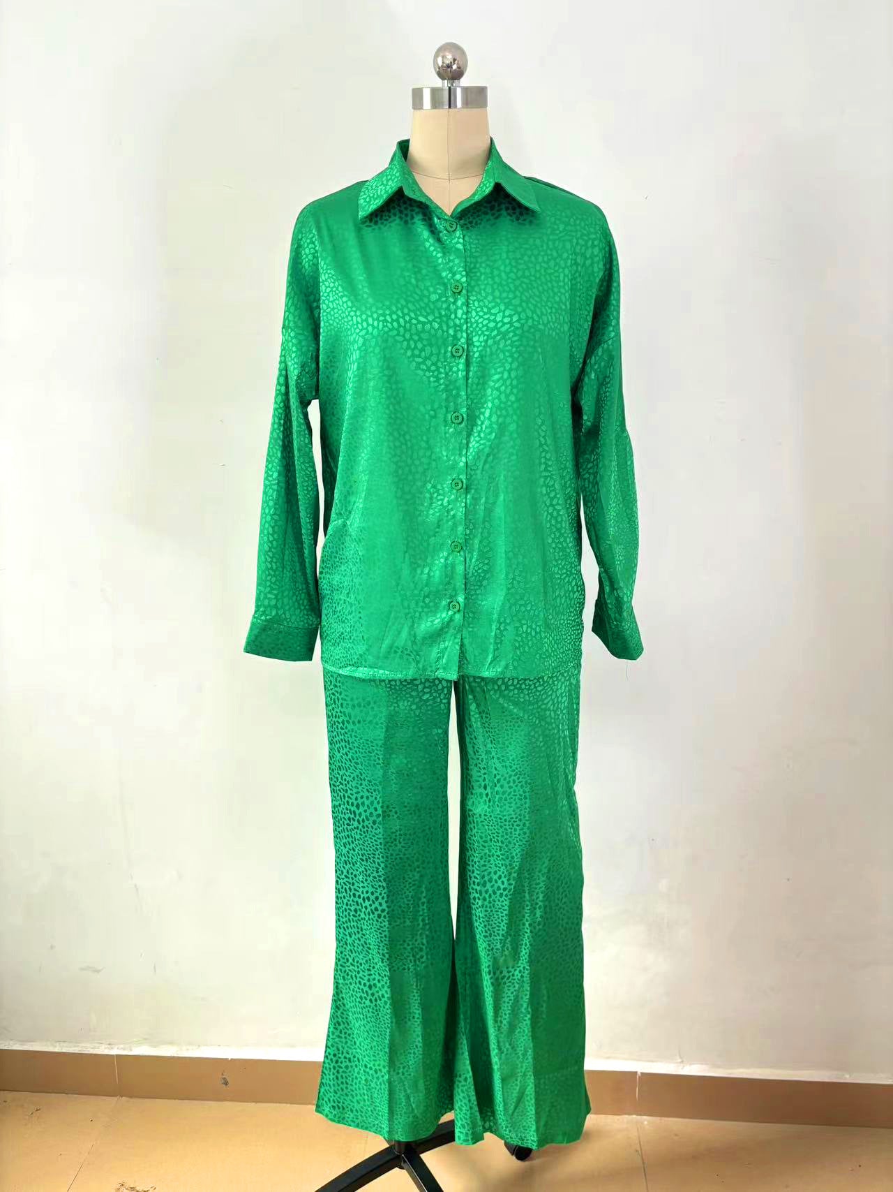 Women Long Sleeve Turndown Collar Shirt Leopard Print Pants Women Casual Two-Piece Set 13