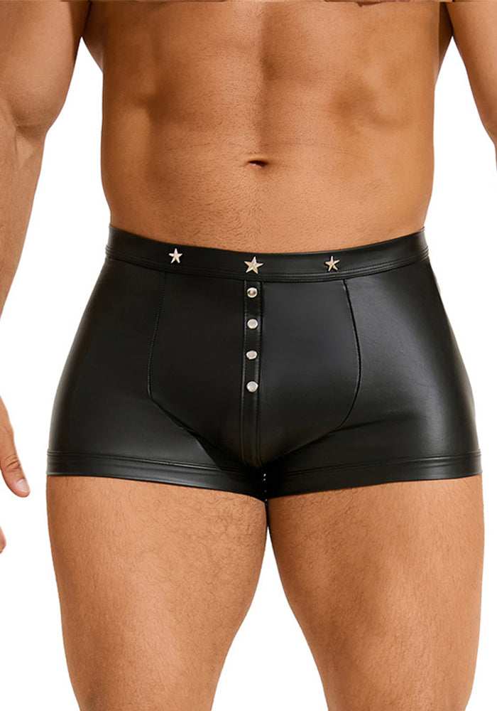 Men's sexy Pu-Leather square leg shorts