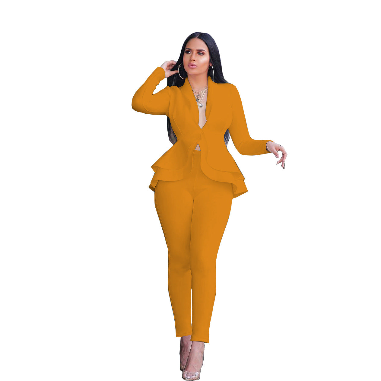 Fashion Ruffle Career Suit Casual Two Piece Set 10