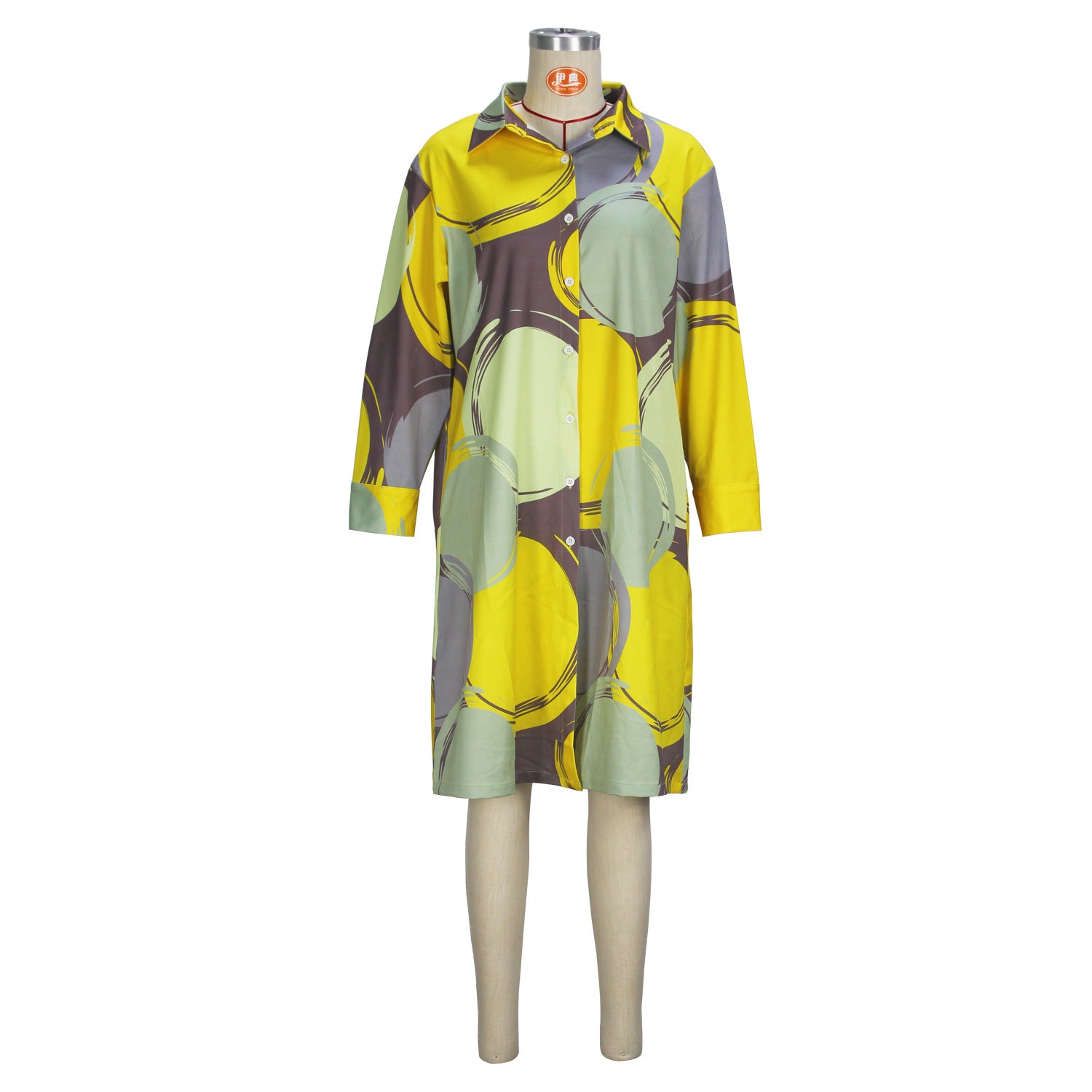 Women's Summer Chic Elegant Color Block Print Casual Shirt Dress 5