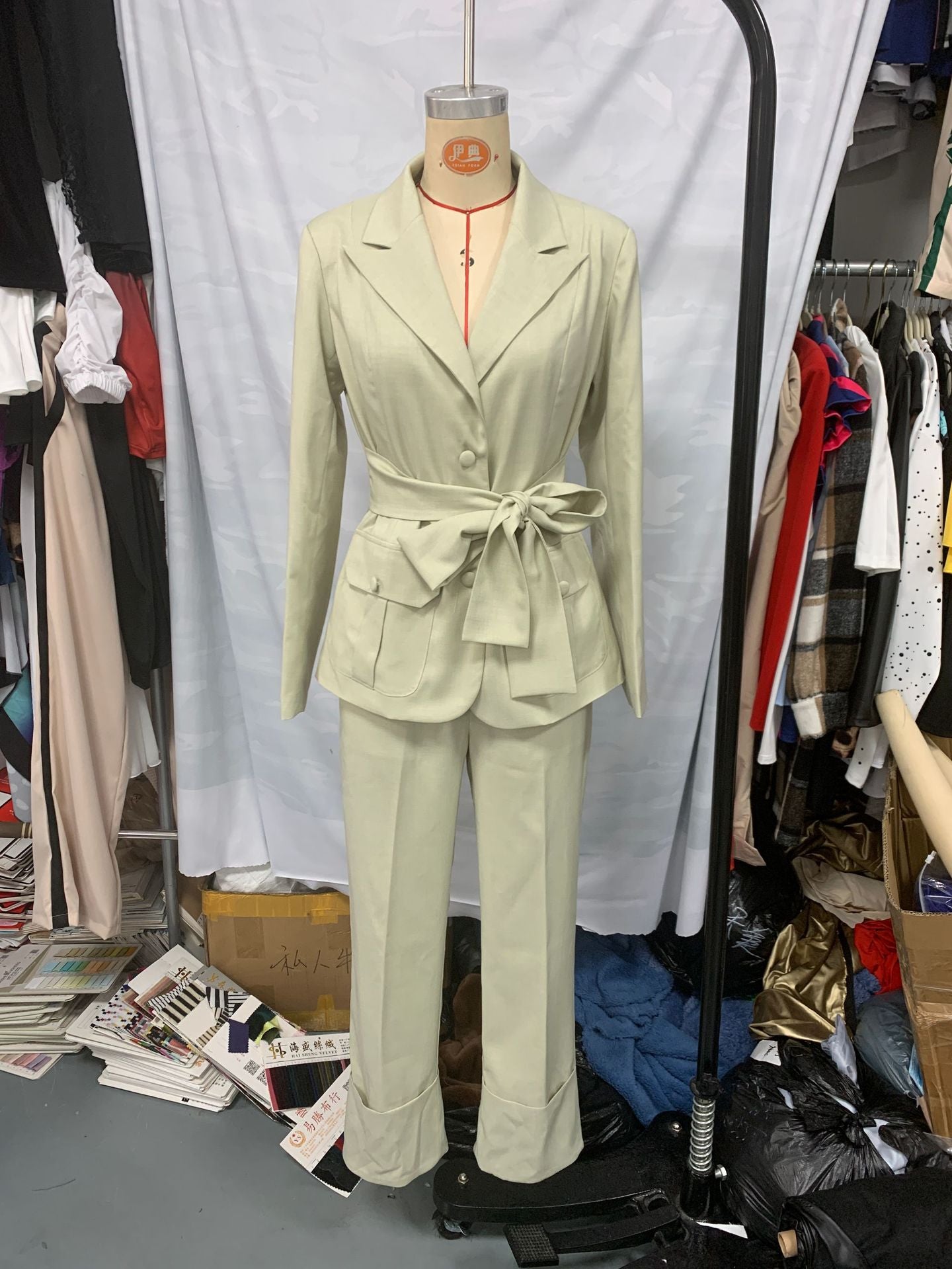 Women casual belt suit and Pants Two Piece Set 7